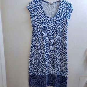 Boden Dress Cap Sleeves V Neck. Blue White Print. US 6 Regular